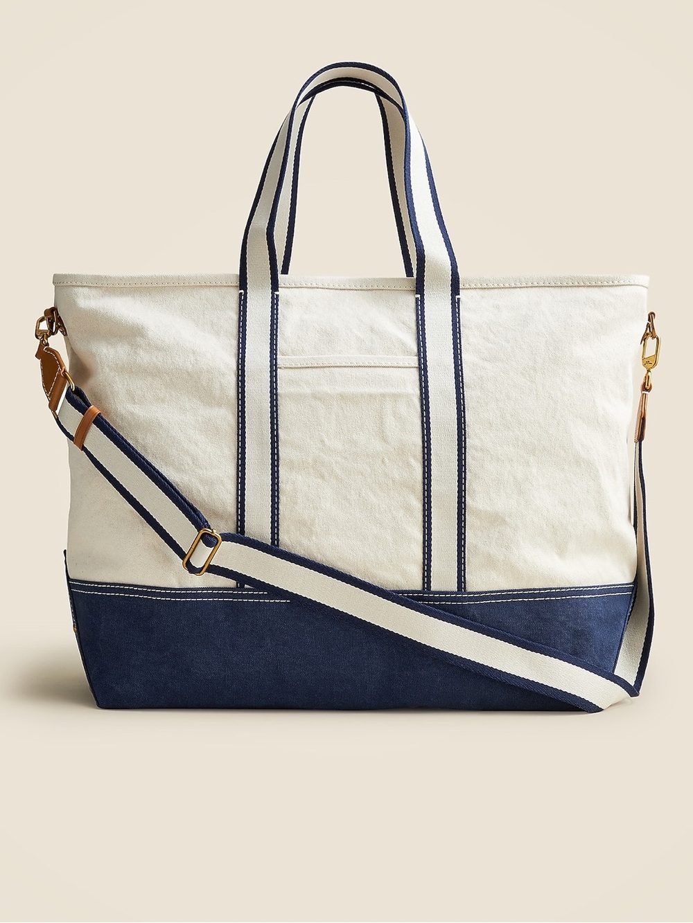 NWT! Large J Crew weekender montauk tote with leather and gold trim